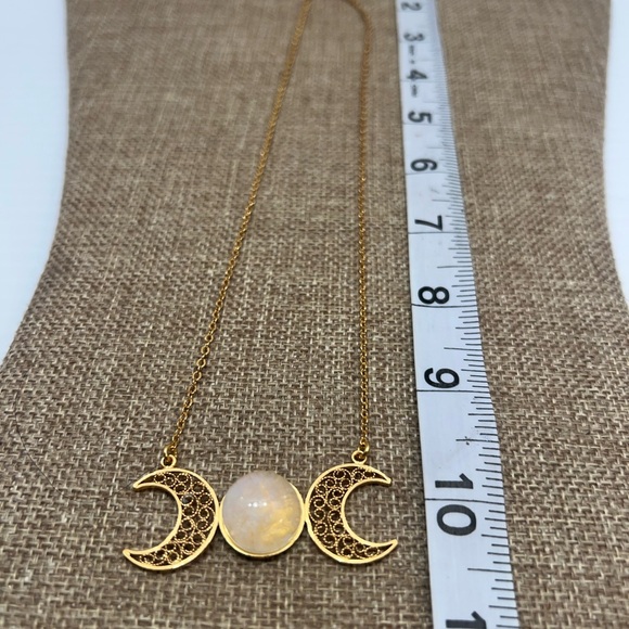 Gold Moonstone Necklace with Filigree Charms - Picture 9 of 14